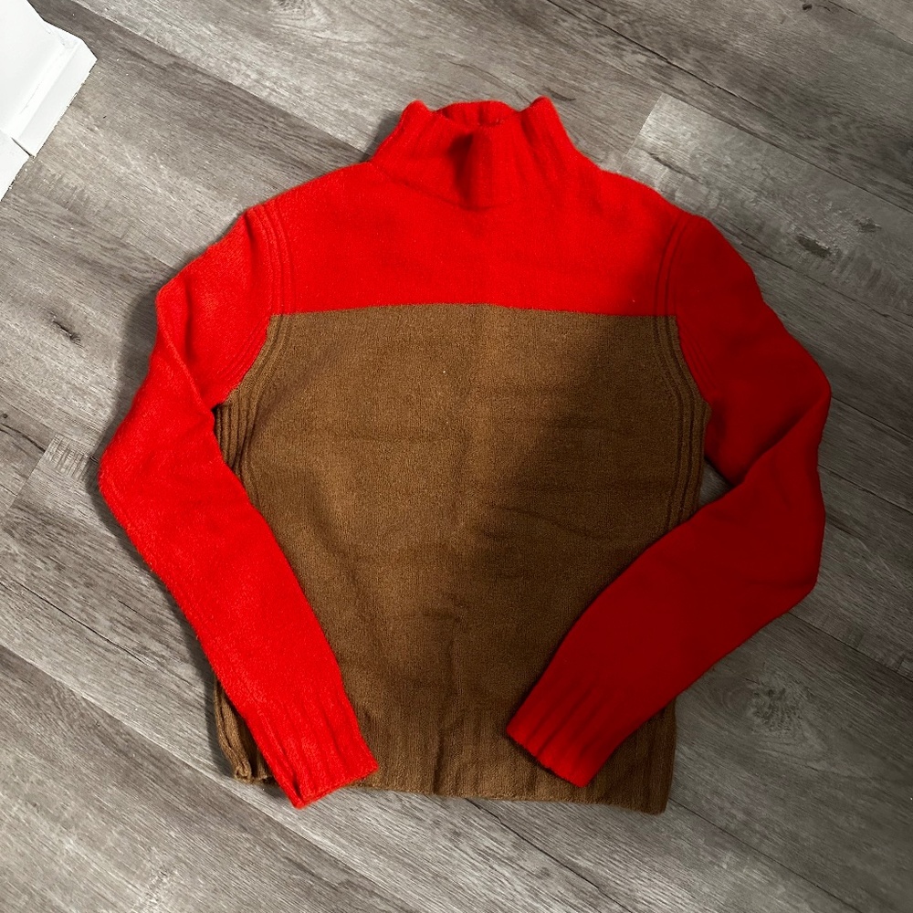 Orange and brown turtle neck sweater